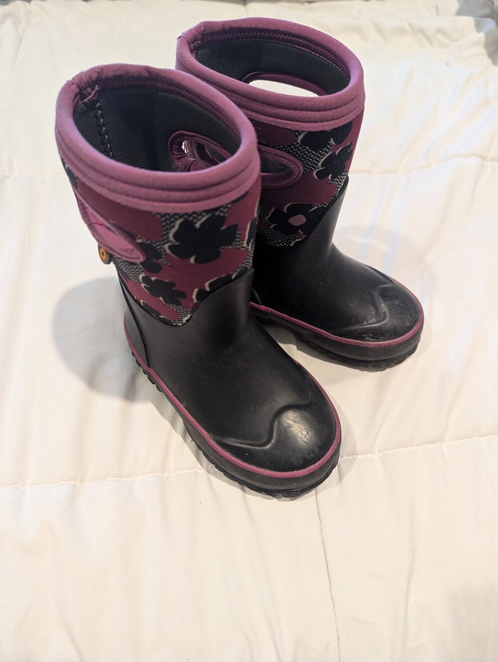 Bogs Black And Purple Floral Boots